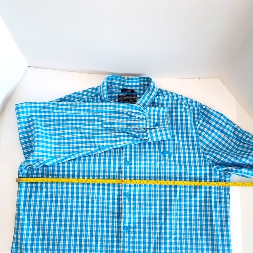 American Rag mens button down shirt plaid blue white SIZE XL